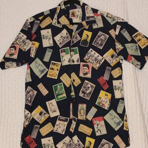 Max Boxxer Button Up Camp Shirt Mens Baseball Cards Short Sleeve VTG Size L